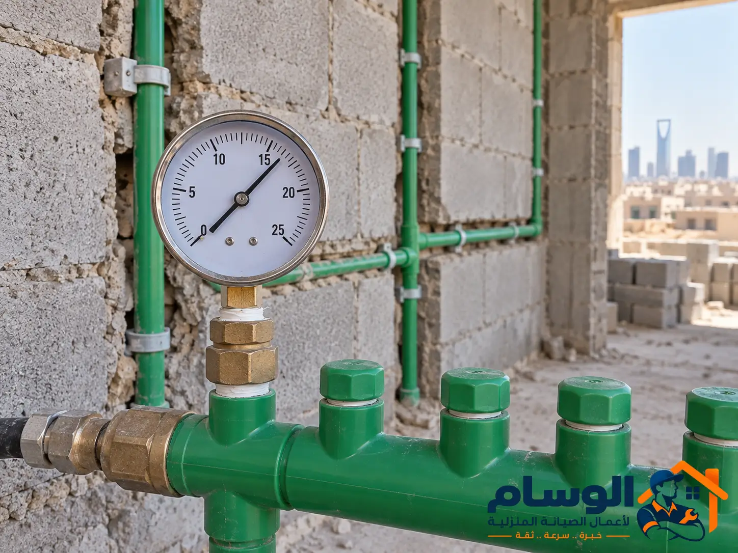 اختبار ضغط شبكة التغذية قبل إغلاق الجدار