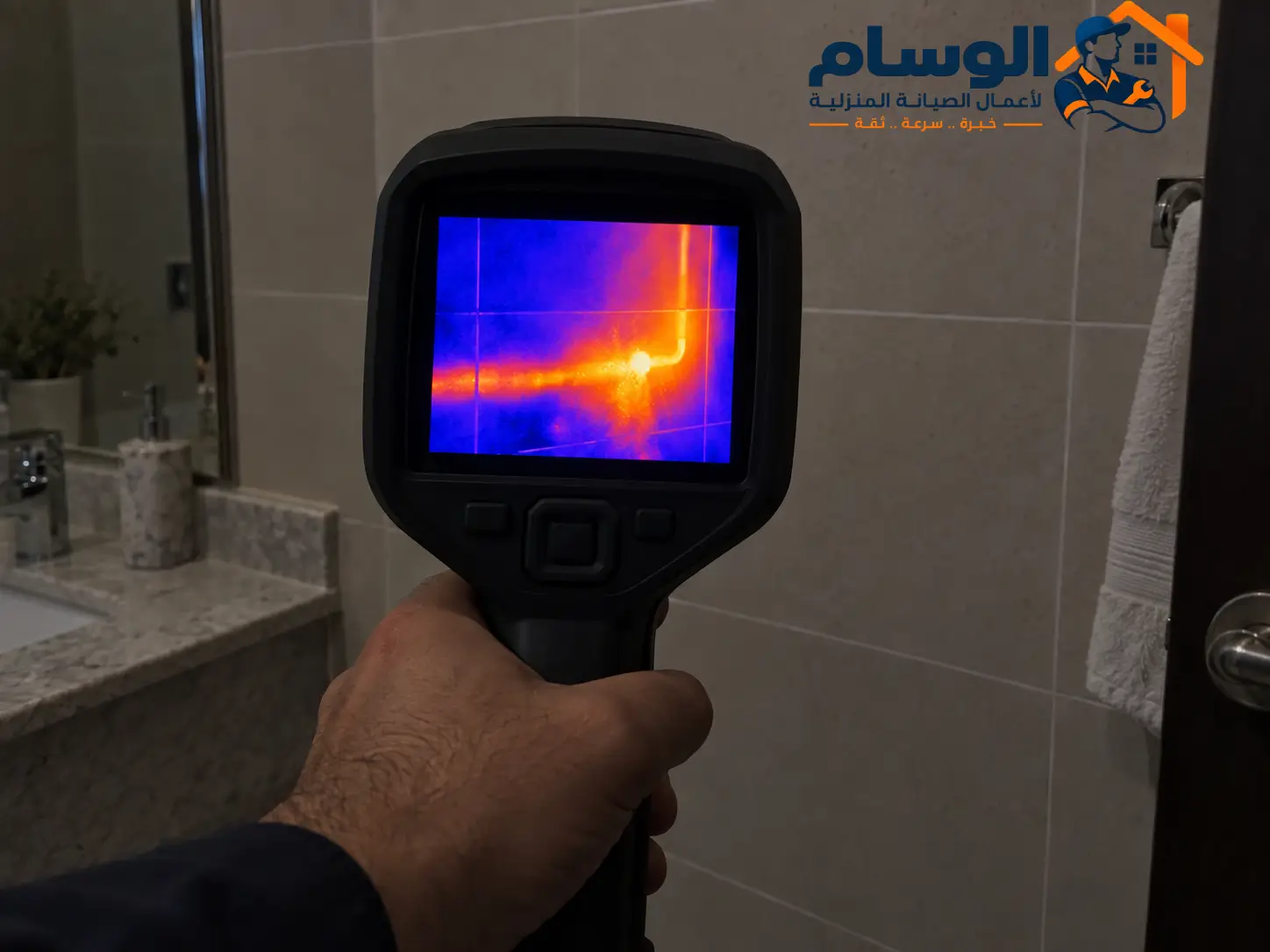 الكاميرا الحرارية تكشف مسار تسرب في خط الماء الحار
