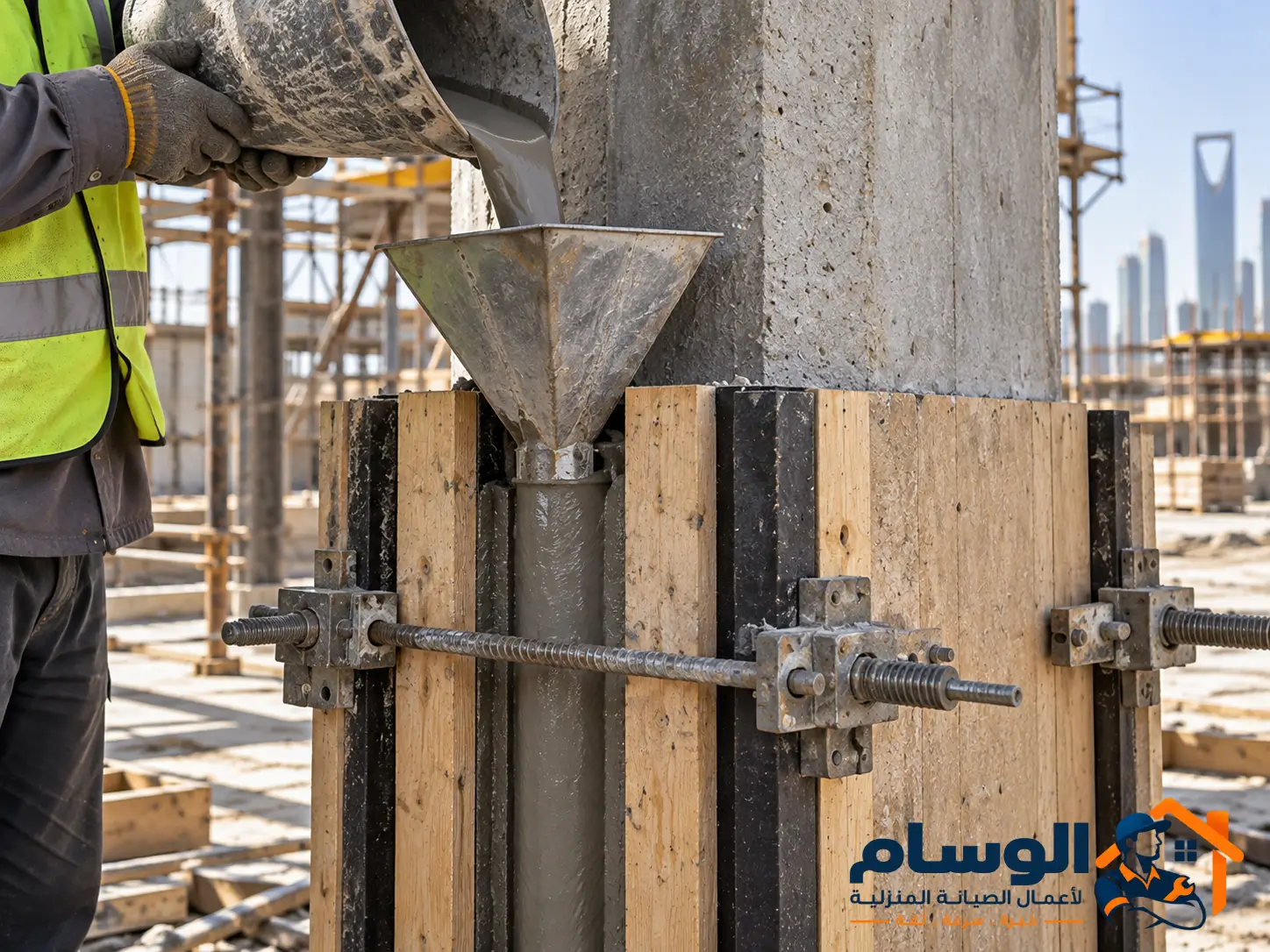 صبّ الجراوت غير الانكماشي داخل قالب مثبّت على عمود