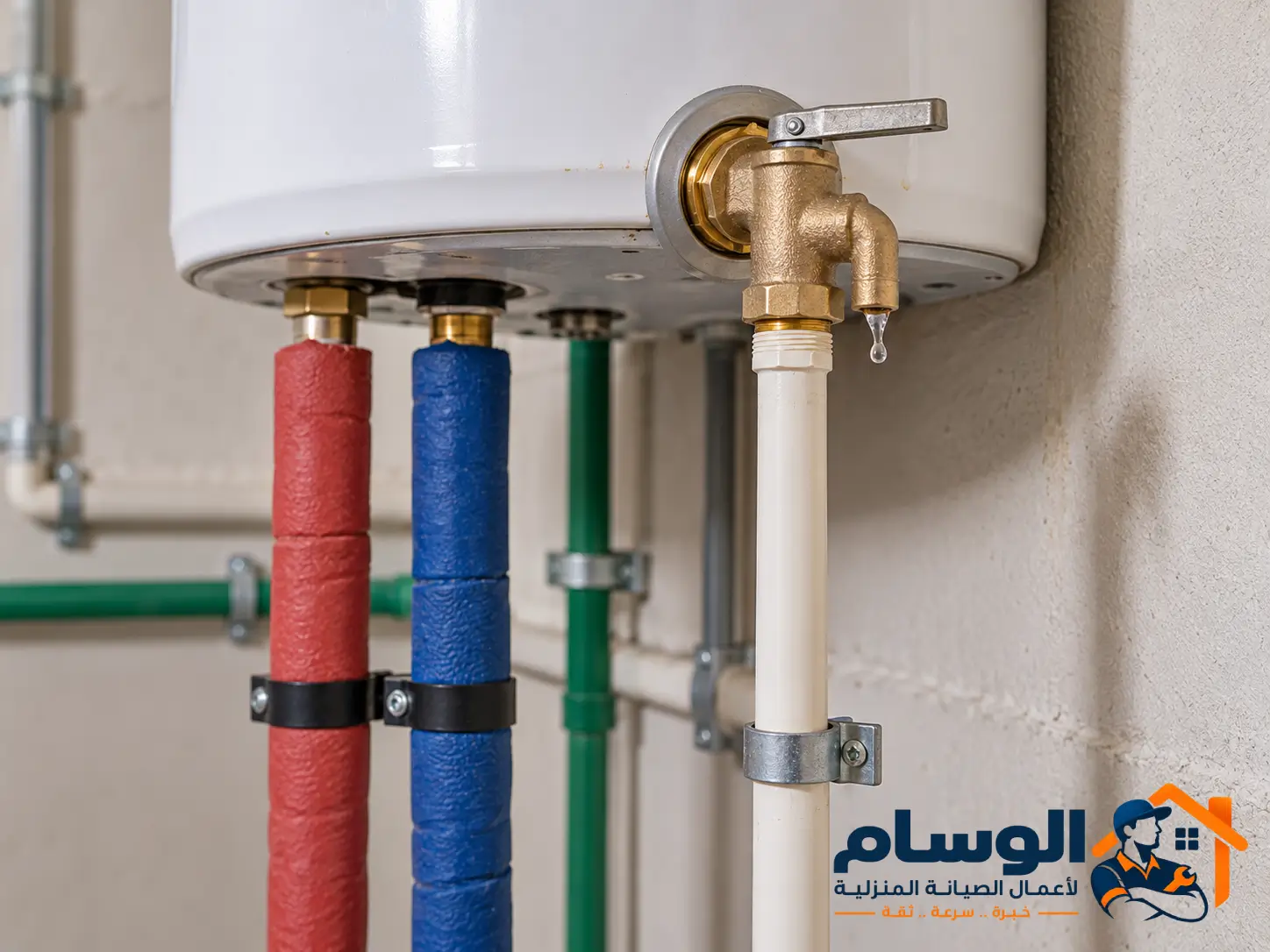 صمام أمان السخان وخط التصريف إلى نقطة آمنة مرئية