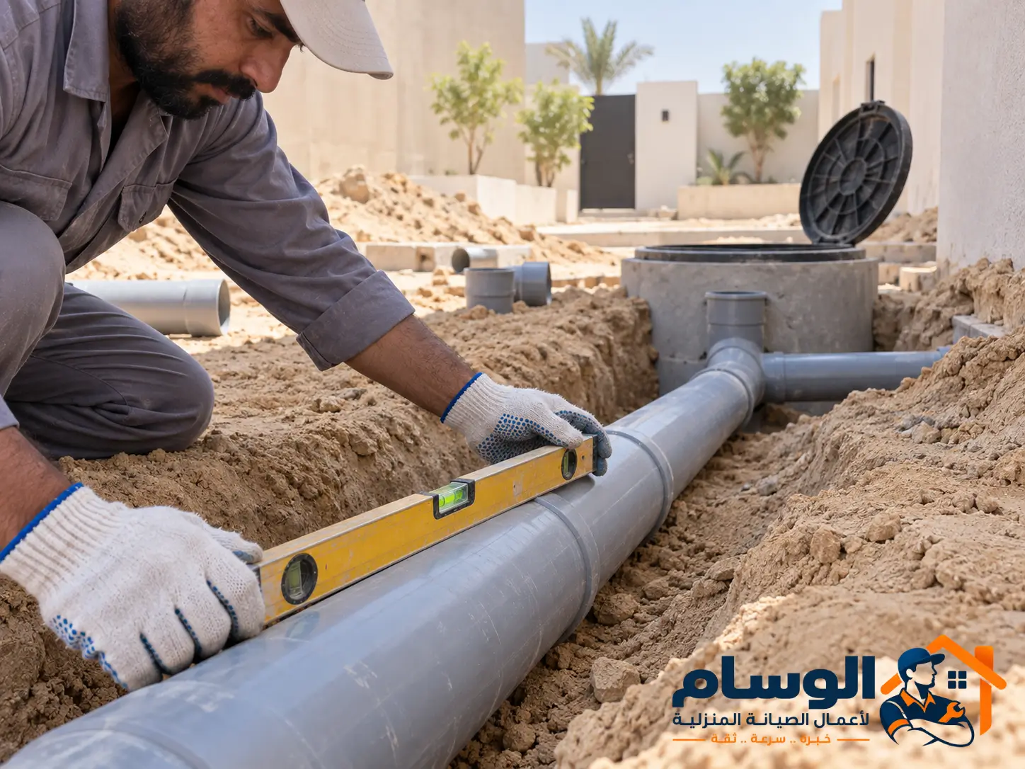 قياس ميل ماسورة الصرف نحو غرفة التفتيش