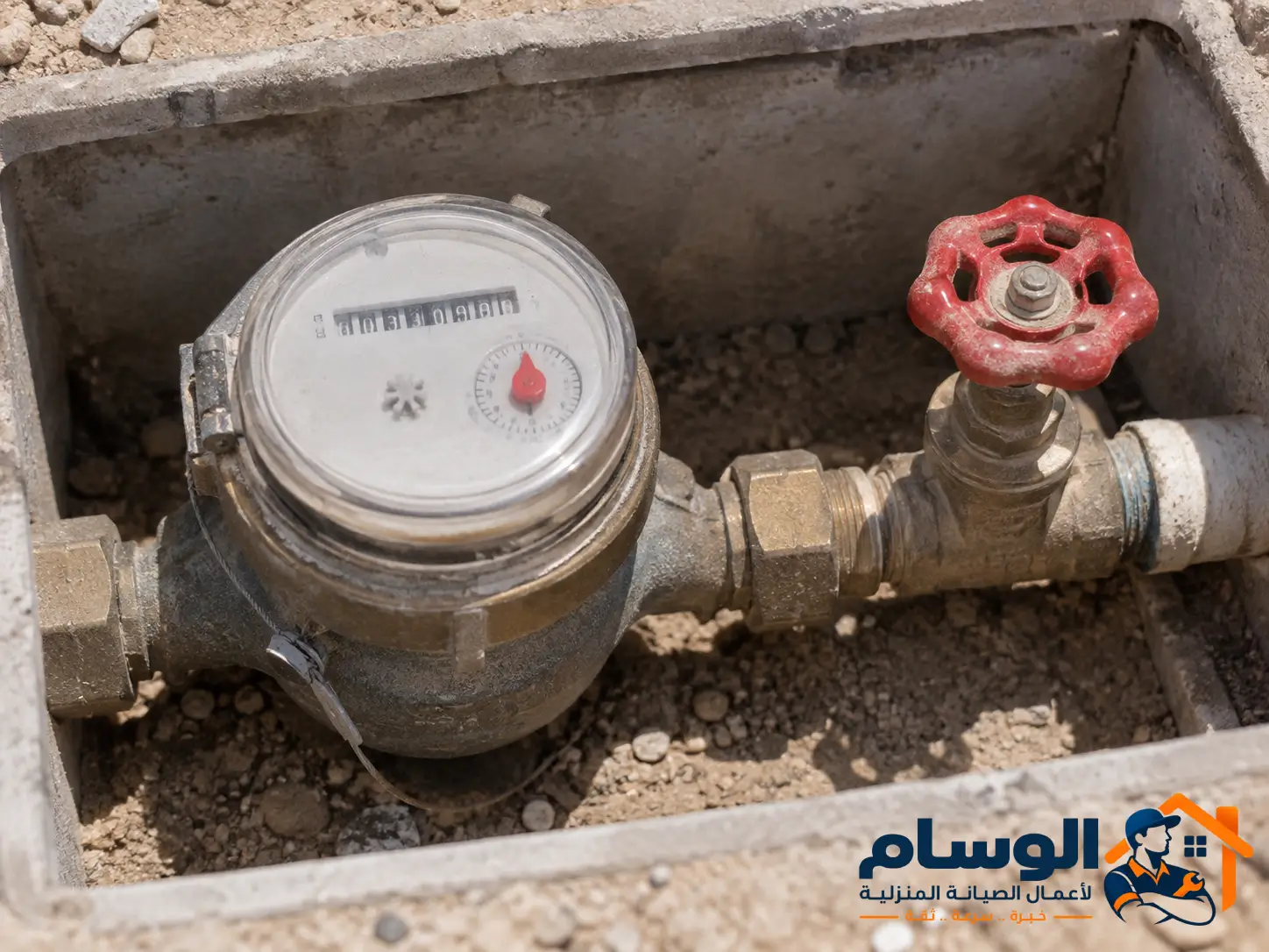 مؤشر عداد المياه الأحمر أثناء اختبار التسرب المنزلي